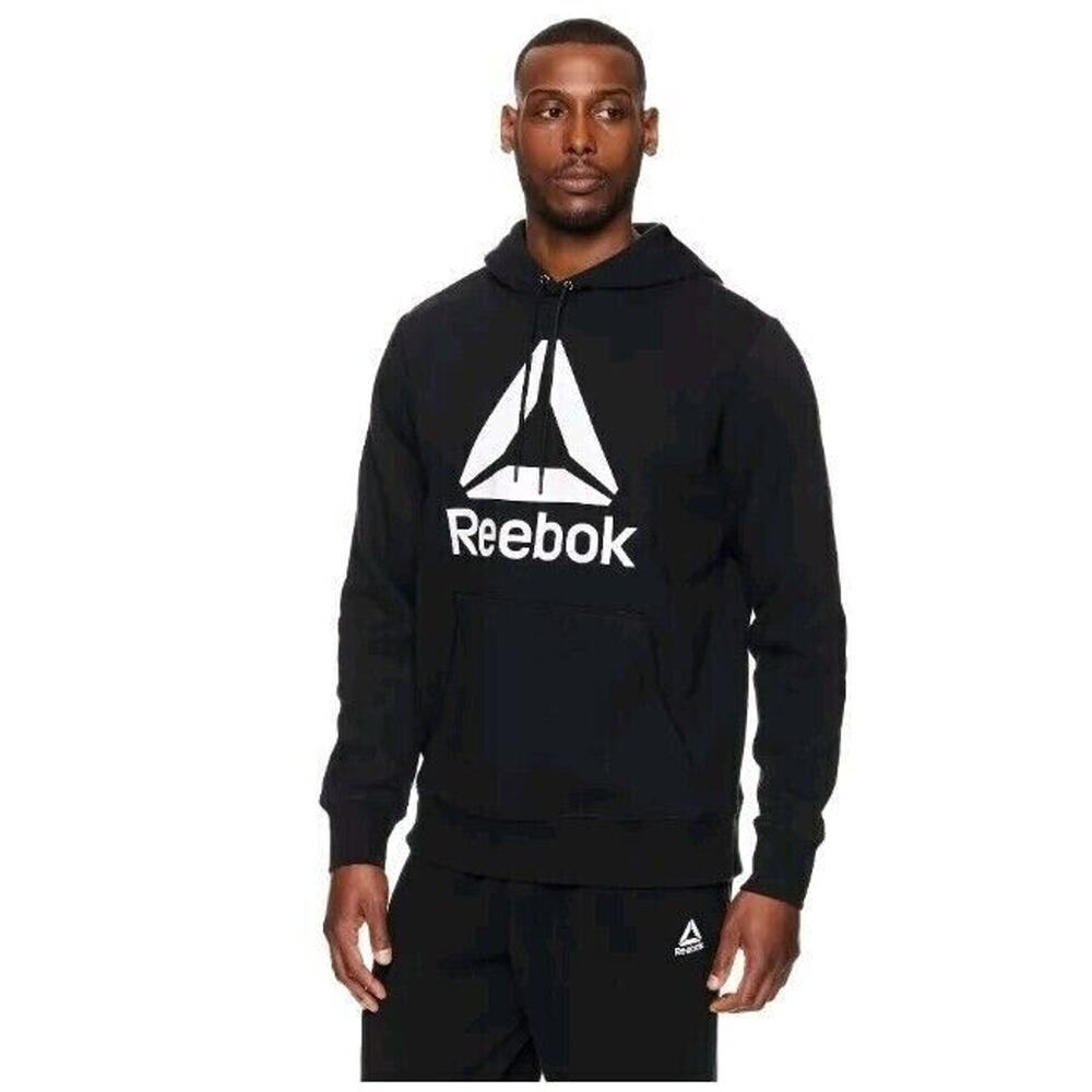 Reebok Men's Black Delta Logo Long Sleeve pull over Hoodie Size M NWT
